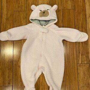 Cozy Pink Bear Hooded Kids One Piece sz 3 month Cuddle Bear